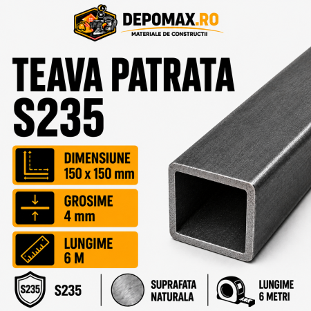 Teava patrata 150 x 150 x 4 mm, 6 metri